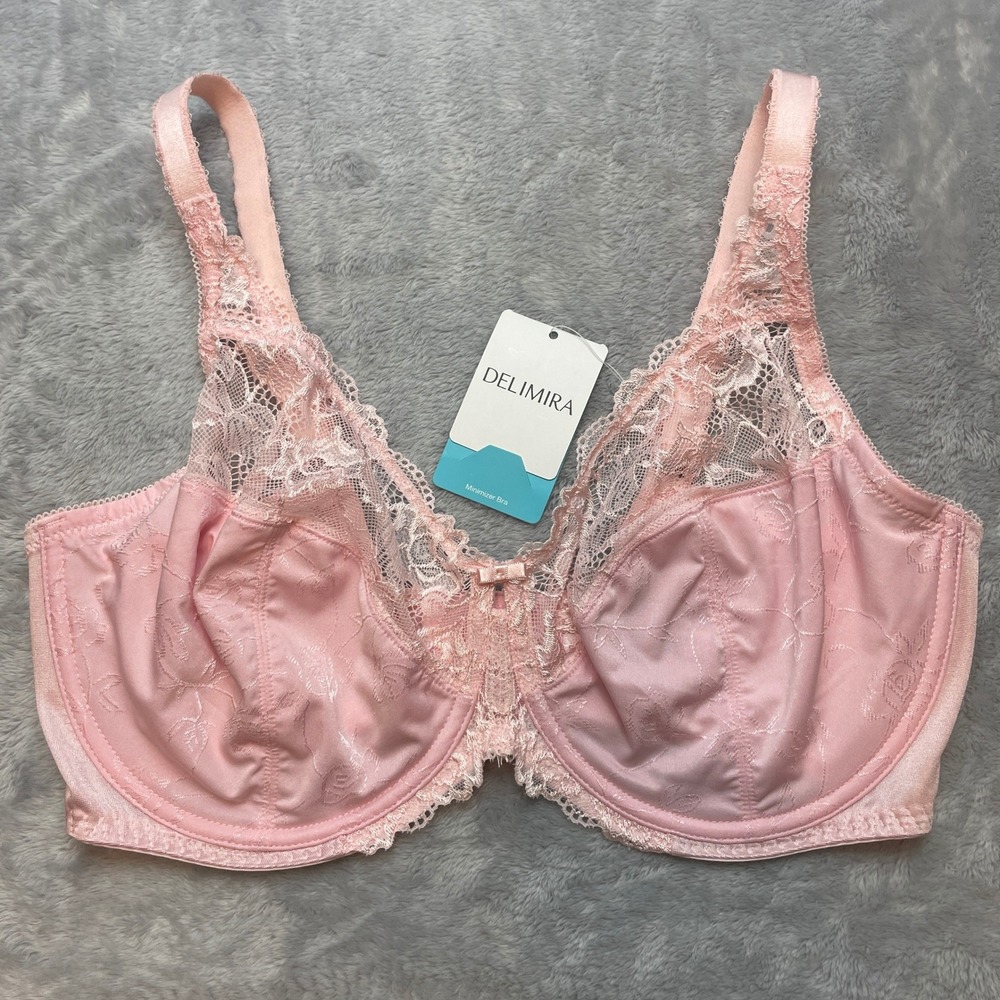 NWT Delmira Lace Minimizer Bra Size 38F Pink Underwire Unlined Full Coverage